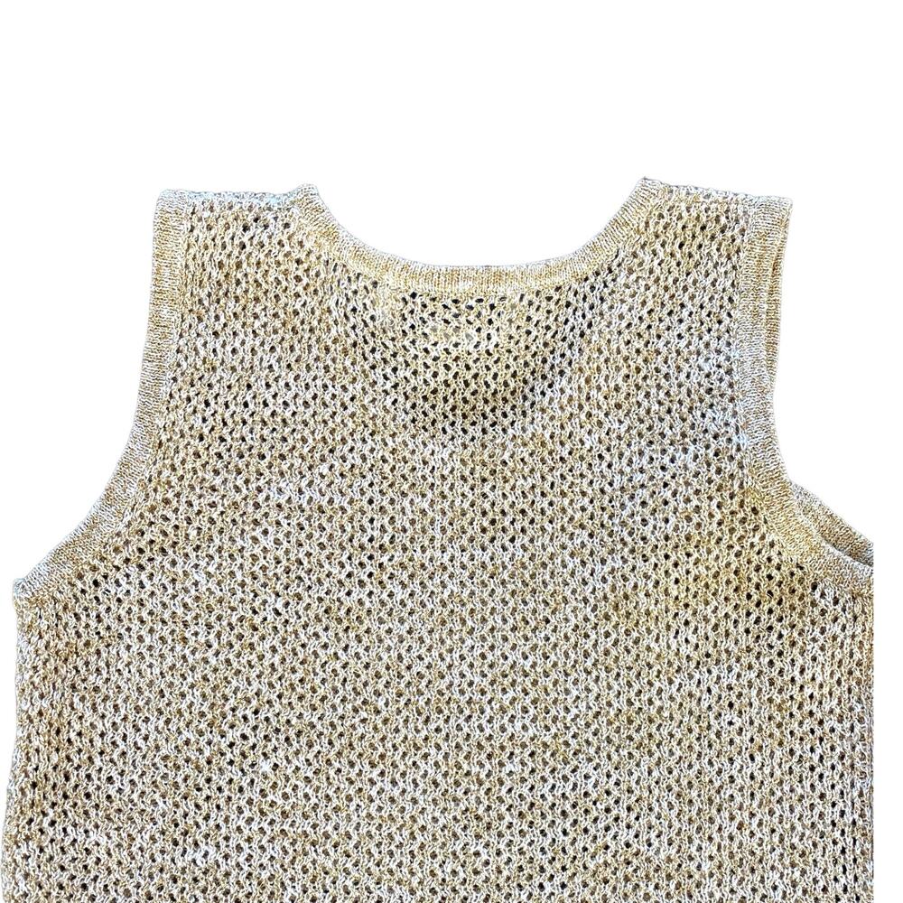 Vintage Gold Metallic Open Weave Sweater‎ Tank Glam Party Festi - Size Small - Picture 6 of 9